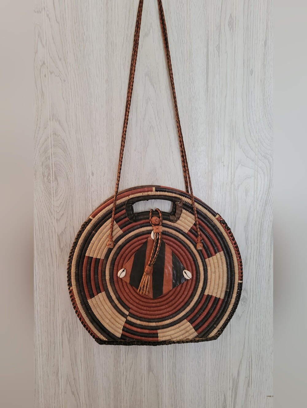 Vintage Raffia Straw, Leather & Suede Boho Tribal African Handmade Handbag Purse